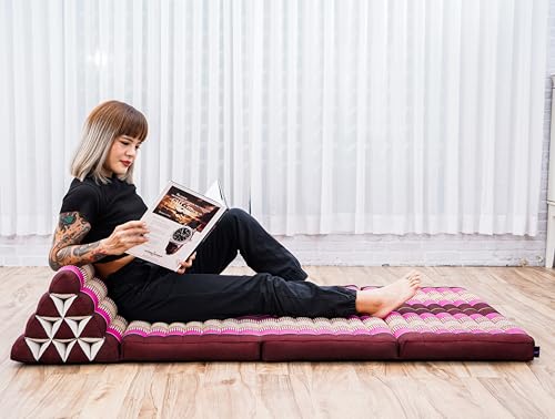 Leewadee 3-Fold Mat XXL with Triangle Cushion – Firm TV Pillow, Foldable Mattress with Cushion Made of Kapok, 67 x 31 inches, Auburn Pink - color: Sf29 - Auburn, Pink, size: 3 seating segments XL