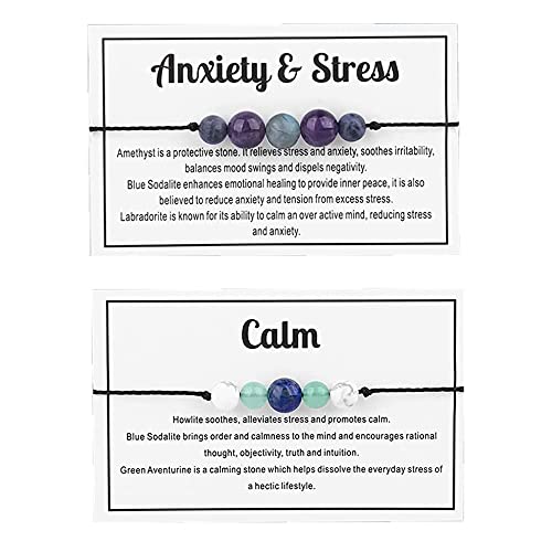 tenghong2021 Chakra Crystal Beaded Bracelet with Wish Card Adjustable Spiritual Anxiety Stone Beads Braide String Bracelet Yoga Meditation for Women Men Jewelry Birthday Gifts-AnxietyCalm