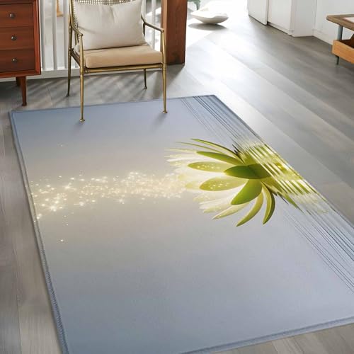 3'x5' Washable Rug, Zen Meditation Lotus Floral Non-Slip Area Rugs for Entryway Kitchen Classroom, Green Floral Modern Art Dorm Throw Carpet, Low Pile Soft Indoor Floor Mat - size: 3' x 5' (Rectangular)