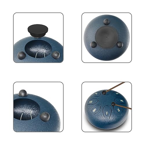 Steel Tongue Drum 6 Inch 8 Notes, Rain Drum Style Calming Percussion Instrument for Relaxation & Meditation, Musical Gift for Adults & Beginners(Navy) - color: Navy