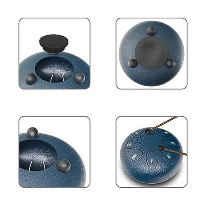 Steel Tongue Drum 6 Inch 8 Notes, Rain Drum Style Calming Percussion Instrument for Relaxation & Meditation, Musical Gift for Adults & Beginners(Navy) - color: Navy