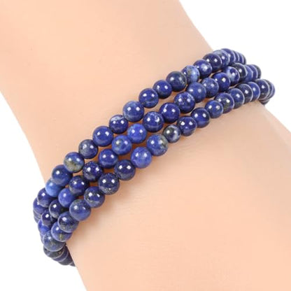 Justinstones Gem Semi Precious Gemstone 3pcs 4mm Round Beads Stretch Bracelet 6.5 Inch Unisex - color: Lapis