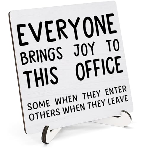 Sarcastic Work Gifts Wooden Sign Desk Decor, Everyone Bring Joy to This Office Wood Plaque Sign With Stand for Office Cubicle Workplace Desk Table Shelf Decoration, 5x5 Inch - color: Bring Joy
