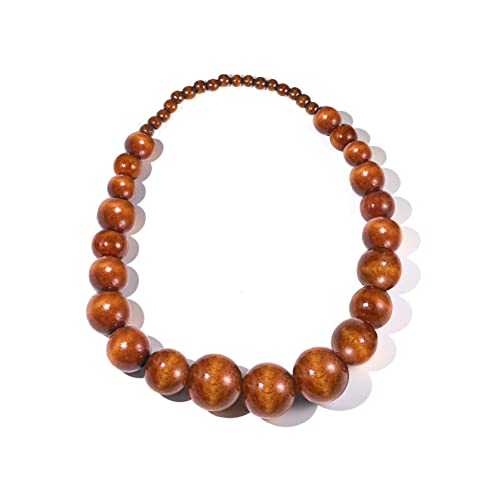 COLORFUL BLING Ethnic Natural Wood Beads Necklace for Men Women Africa Wooden Chain Chunky Strand Necklace Statement Hip Hop Jewelry - color: brown