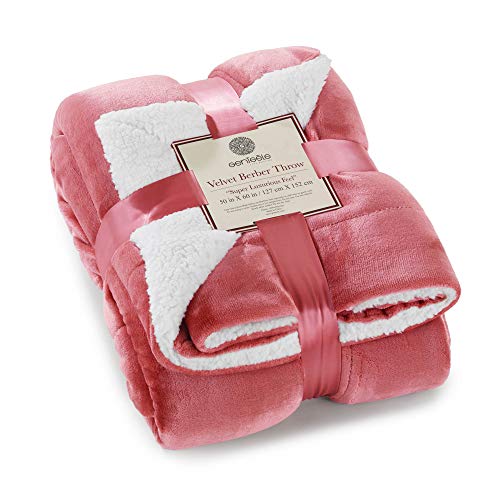 Sherpa Throw Blanket Super Soft Reversible Ultra Luxurious Plush Blanket, 50 x 60 inches, Light Mahogany/White - color: Light Mahogany / White, size: Throw (50" x 60")