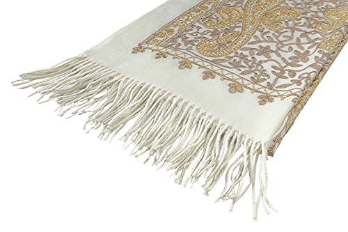Urban CoCo Women's Embroidered Oversize Tassel Shawl Scarf Wraps for Women - color: #3-beige