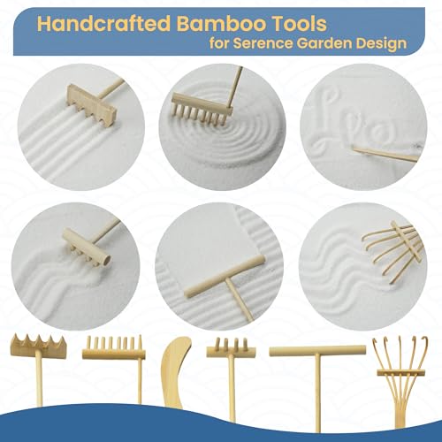 Zen Garden Kit for Desk, 12x8 Inch Sand Tray with 16 Accessories and 6 Tools, Japanese Meditation Mini Garden Set,Mini Meditation Decor for Adults, Stress Relief, Home & Office Decor, Unique Gift Set.