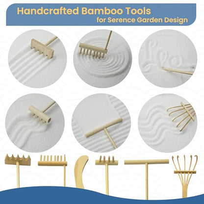 Zen Garden Kit for Desk, 12x8 Inch Sand Tray with 16 Accessories and 6 Tools, Japanese Meditation Mini Garden Set,Mini Meditation Decor for Adults, Stress Relief, Home & Office Decor, Unique Gift Set.