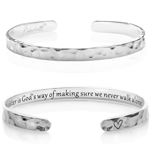 Carviell Bracelet - Gifts for Women – Inspirational, Friendship, Love, Mom, Daughter, Sister, Christian, Graduation, Memorial & Wedding Gifts – 100+ Phrases – Stainless Steel, Gift-Ready - style: SISTER'S Gift - A sister is God’s way of making sure we nev