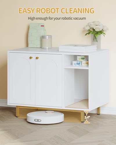 Hzuaneri Cat Litter Box Enclosure,Hidden Litter Box Furniture with Storage, Large Wooden Cabinet with Sisal Mat, Modern Cat Washroom for Living Room, Bedroom, Entryway, White and Gold 01503GCLB - color: White and Gold