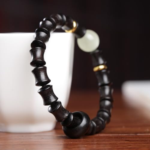 Zen Dear Unisex Natural Ebony Wood Buddhist Prayer Bead Necklace Bracelet Tibetan Prayer Mala Beaded Black - style: 8mmx10mm 17bamboo beads
