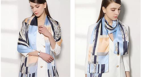 100% Mulberry Silk Long Scarf for Women Large Shawls for Headscarf and Neck- Oblong Hair Wraps with Gift Packed - color: Light Blue