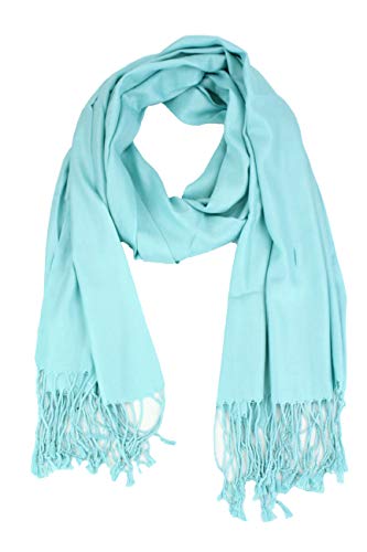 Luxurious Pashmina Feel Scarf & Shawl - Soft Solid Color Wrap for Weddings, Evening Dresses, Gifts - color: Aqua Blue