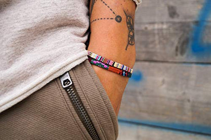 Made by Nami 2 Pcs Boho Surfer Bracelets for Women and Men Waterproof and Adjustable Braided Bracelets Set of 2 for Ethnic Hippie Style - color: Yellow & Ethnic