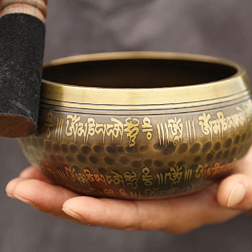 Singing Bowl Sound Bowl Yoga Meditation Meditation Bowl Sanskrit Bowl Copper Chime Bowl Ornament for Meditation Relaxation，12.4cm - size: 12.4cm