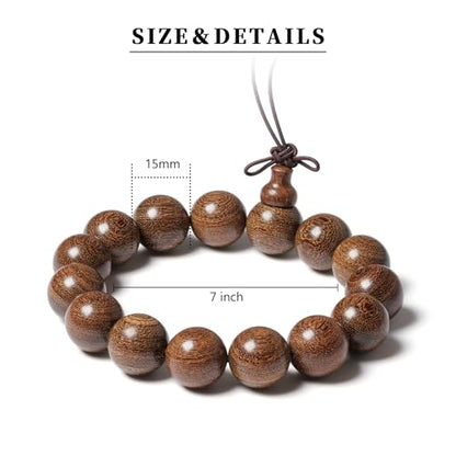 Wooden Prayer Bead Bracelets Traditional Buddhist Mala Bracelet,1pc/pack - size: Dia.15X15pcs, style: JinsiTanJG