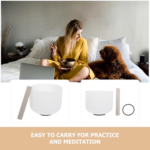 8-inch White Crystal Chakra Singing Bowl for Yoga Meditation with Relaxing Therapy Sound, Hand Percussion Music Bowl for Mindfulness