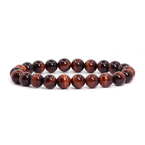 Justinstones Gem Semi Precious Gemstone 8mm Round Beads Stretch Bracelet 7 Inch Unisex - color: AA Red Tiger Eye