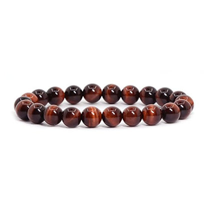 Justinstones Gem Semi Precious Gemstone 8mm Round Beads Stretch Bracelet 7 Inch Unisex - color: AA Red Tiger Eye