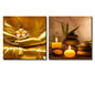 wall26 Two Piece Canvas - Copper Buddha Holding a Plumeria Along with Candles and Rocks on 2 Panels - Canvas Art Home Art - 12x12 inches - color: Copper Buddha, size: 12" x 12" x 2 panels
