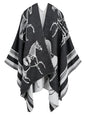Women's Elegant Shawl Wraps, Soft Open Front Poncho Cape, Reversible Casual Cardigan Shawls for Gift Travel - color: Black-grey-white