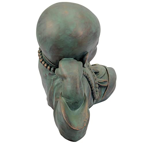 Design Toscano Resting Serene Baby Monk Asian Boy Garden Statue, 24 inches Wide, 12 inches Tall, Cast Stone Resin, Green Bronze Finish