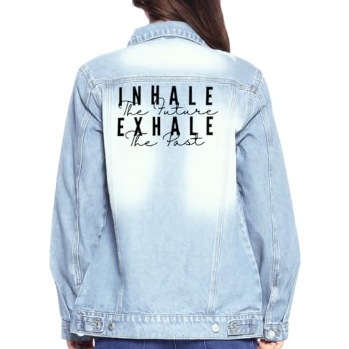 Inhale the Future Exhale the Past Women's Casual Denim Jacket - Gifts for Mindfuls - Mindfulness Women Stuff - color: Light Washed, size: X-Large