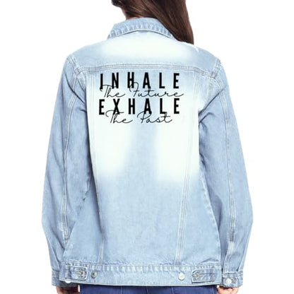 Inhale the Future Exhale the Past Women's Casual Denim Jacket - Gifts for Mindfuls - Mindfulness Women Stuff - color: Light Washed, size: X-Large