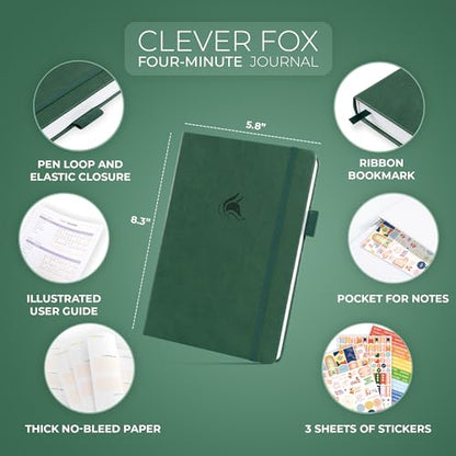 Clever Fox Four-Minute Journal – Daily Positivity Journal with Prompts – Motivational Affirmation, Mental Health & Habit Tracker (Forest Green) - color: Forest Green