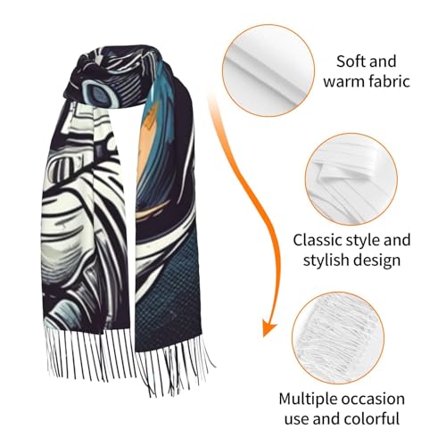 Astronaut Sitting in Yoga Chakra Scarf for Women Warm Soft Scarves Fashion Fringed Shawl Casual Tassel Blanket Scarf - color: Astronaut Music Art.