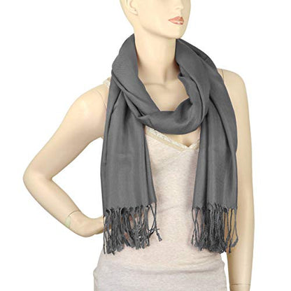 Falari Women's Soft Solid Color Pashmina Shawl Wrap Scarf, for Wedding, Bridesmaid Gifts, Evening Dress - color: Dark Grey