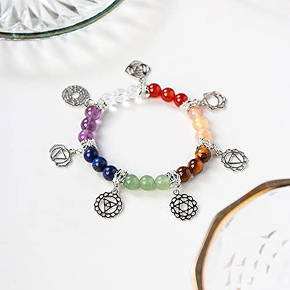 AITELEI 7 Chakra Healing Bracelets with Real Stones Gemstone Healing Chakra Bracelet Yoga Meditation Bracelets for Protection, Energy Healing