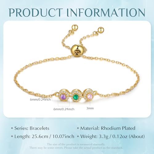 Personalized Birthstone Bracelet for Women – 925 Sterling Silver Adjustable Family Mothers Day Bracelet with Birthstones, Mothers Day, Christmas,Birthday Gift for Mom, Grandma, Wife, Bridesmaid - color: A-3 Birthstones