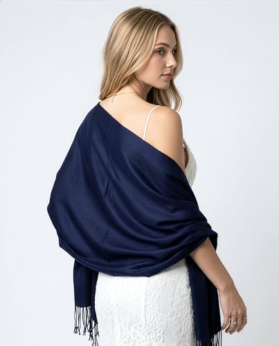 Achillea Lightweight Pashmina Scarf for Women – Soft Silky Shawl Wrap for Evening Dresses, Bridesmaids & Everyday Wear - color: Newport Navy