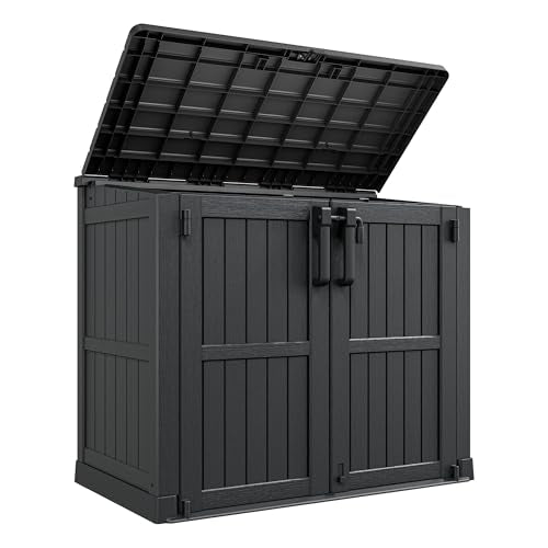 LHBcraft Outdoor Storage Cabinet 36 Cu Ft with Lockable Doors, Portable Horizontal Resin Storage Shed - Easy to Assemble, Waterproof Small Storage Shed with Floor Black - color: Black, size: 30.1"×52.1"×44.3"