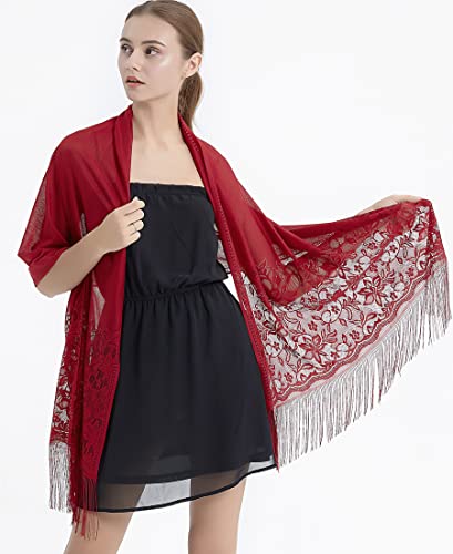 RIIQIICHY Shawls and Wraps for Evening Dresses Scarfs for Women Pashmina Wedding Formal Shawl - color: Burgundy