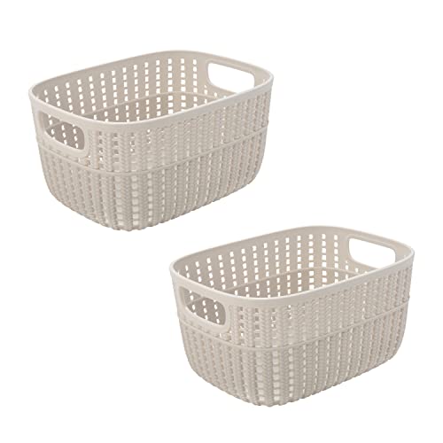 Simplify 2 Pack 2 Tone Sailor Knot Plastic Storage Tote | Decorative Basket | Closet Organization | De-clutter | Accessories | Toys | Bathroom Organization | Small | Ivory - color: Ivory, size: Small, style: 2 Pack