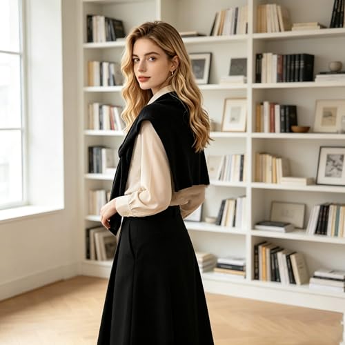 Sweater Shawl Wraps for Women Fashion Knitted Shoulder Shawls Ponchos Casual Sweaters Scarf Cape Wraps with Sleeves - color: 02 Black