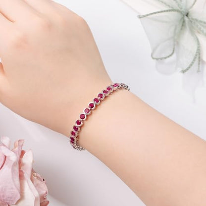 Birthstone Bracelets for Women, Sterling Silver 7 Inch Infinity Tennis Bracelet, Wedding Anniversary Birthday Jewelry Gifts for Women Wife Girlfriend Mom Her - color: 07-Jul-Ruby