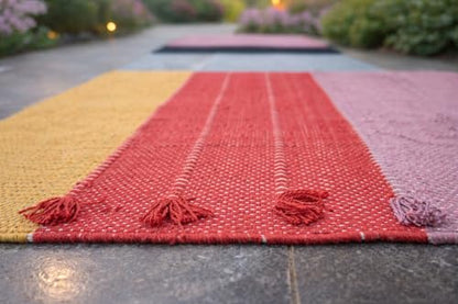 Indian Handmade100 % Organic Anti Skid Multi Colour Cotton Yoga Mat - Eco-Friendly Hand-Woven Rug - Non-Slip & Thick (24”x72”x5mm) for Hot yoga & Everyday Fitness at Home - Comfortable & Foldable Extra-Long Mat - color: Multi 8