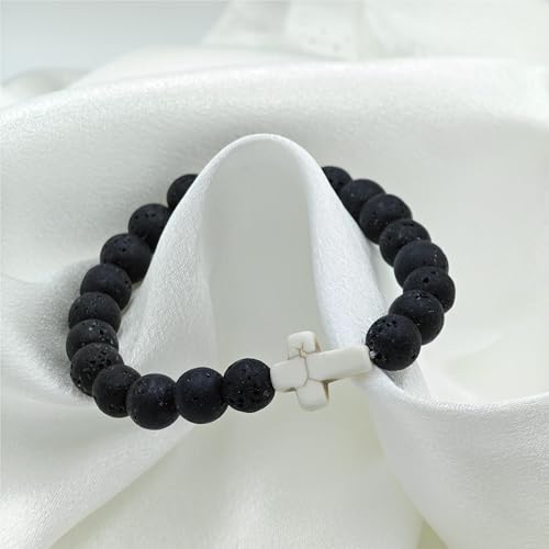 Beaded Bracelets For Women Stone Bracelets For Women Agate Stone Bracelet Natural Bracelet Stone Of Peace Handmade Yoga Stretch Elastic Bracelet - color: Cross Bracelets-Black