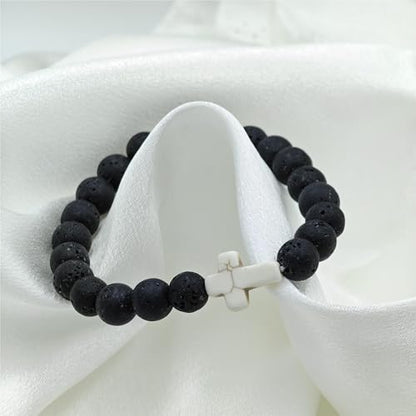 Beaded Bracelets For Women Stone Bracelets For Women Agate Stone Bracelet Natural Bracelet Stone Of Peace Handmade Yoga Stretch Elastic Bracelet - color: Cross Bracelets-Black
