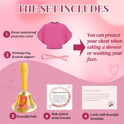Ring the Bell Breast Cancer Survivor Gifts – End of Chemo Breast Cancer Bell Set|Includes waterproof shower cover for after breast surgery|A Gift After Breast Removal Surgery - color: Pink-Breast Cancer Theme Set