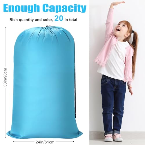 Nuogo 20 Pcs Laundry Bag Washable Travel Laundry Bags with Drawstring Lock Closure Large Heavy Duty for Camping Tent Blankets Dirty Clothes Yarn Fabric Storage, 38 x 24 Inches(Black, Blue, Pink) - color: Black, Pink, Blue