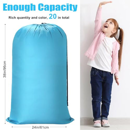 Nuogo 20 Pcs Laundry Bag Washable Travel Laundry Bags with Drawstring Lock Closure Large Heavy Duty for Camping Tent Blankets Dirty Clothes Yarn Fabric Storage, 38 x 24 Inches(Black, Blue, Pink) - color: Black, Pink, Blue