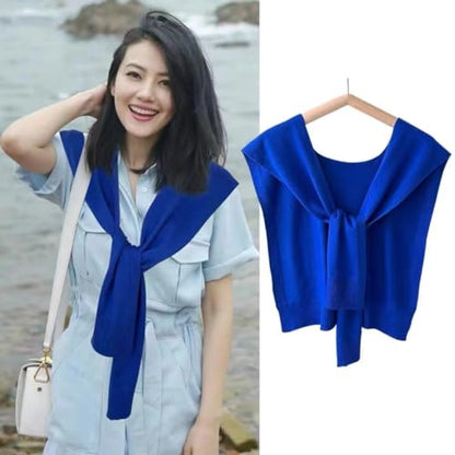 WaJuemy Sweater Shawl Wraps for Women Sweater Knitted Knotted Shawls Travel Casual Scarf Cape Shoulder Tops Fashion Wrap - color: Blue