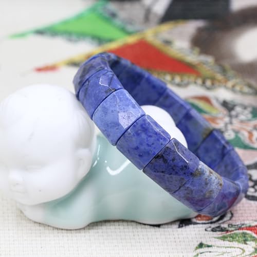Keleny Gemstones Semi Precious 15mm Square Grain Faceted Beaded Stretch Bangle 7.5 Inch Unisex - color: Blue Dumortierite