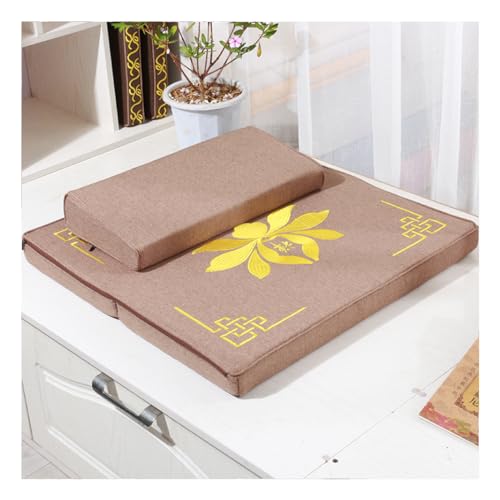 Portable Foldable Meditation Cushion Mat Set with Washable Cotton Linen Cover, Larger Thick Yoga Mat Bolster Floor Pillows Seating for Adults Meditation Accessories coffee-60cm - color: Coffee, size: 60cm