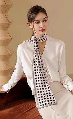 100% Silk Scarf for Women 59”*6.3” Long Shawls for Headscarf and Neck- Oblong Hair Wraps with Gift Packed - color: Polka Dots
