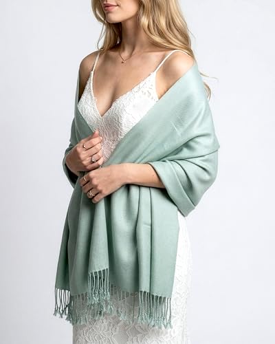 Achillea Lightweight Pashmina Scarf for Women – Soft Silky Shawl Wrap for Evening Dresses, Bridesmaids & Everyday Wear - color: Pale Teal
